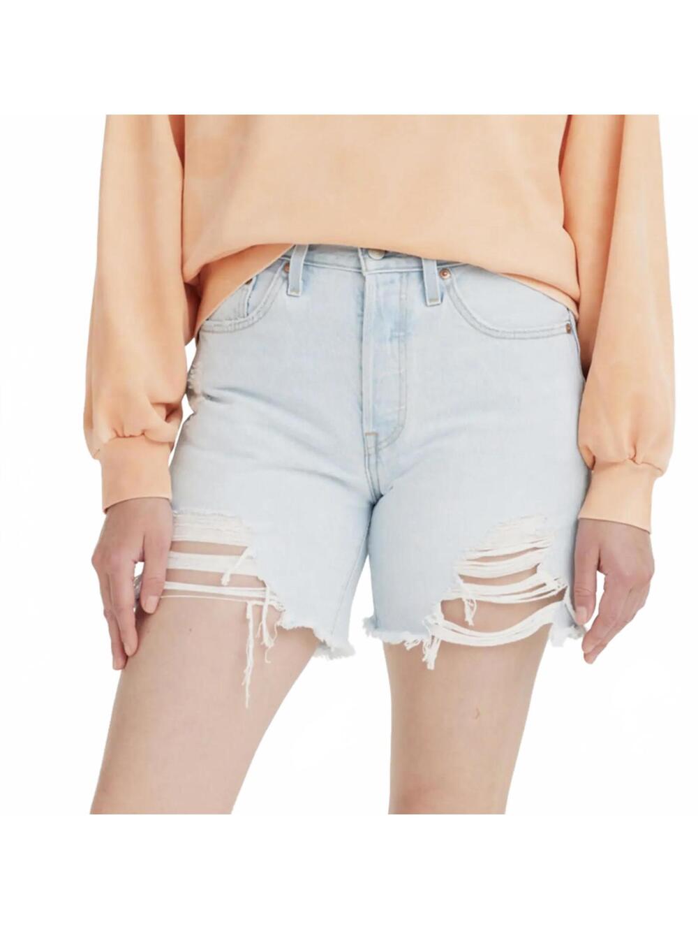 Levi's 501 Mid Thigh Distressed Cotton Shorts Shake It Up NWT Size 24 - Picture 4 of 7